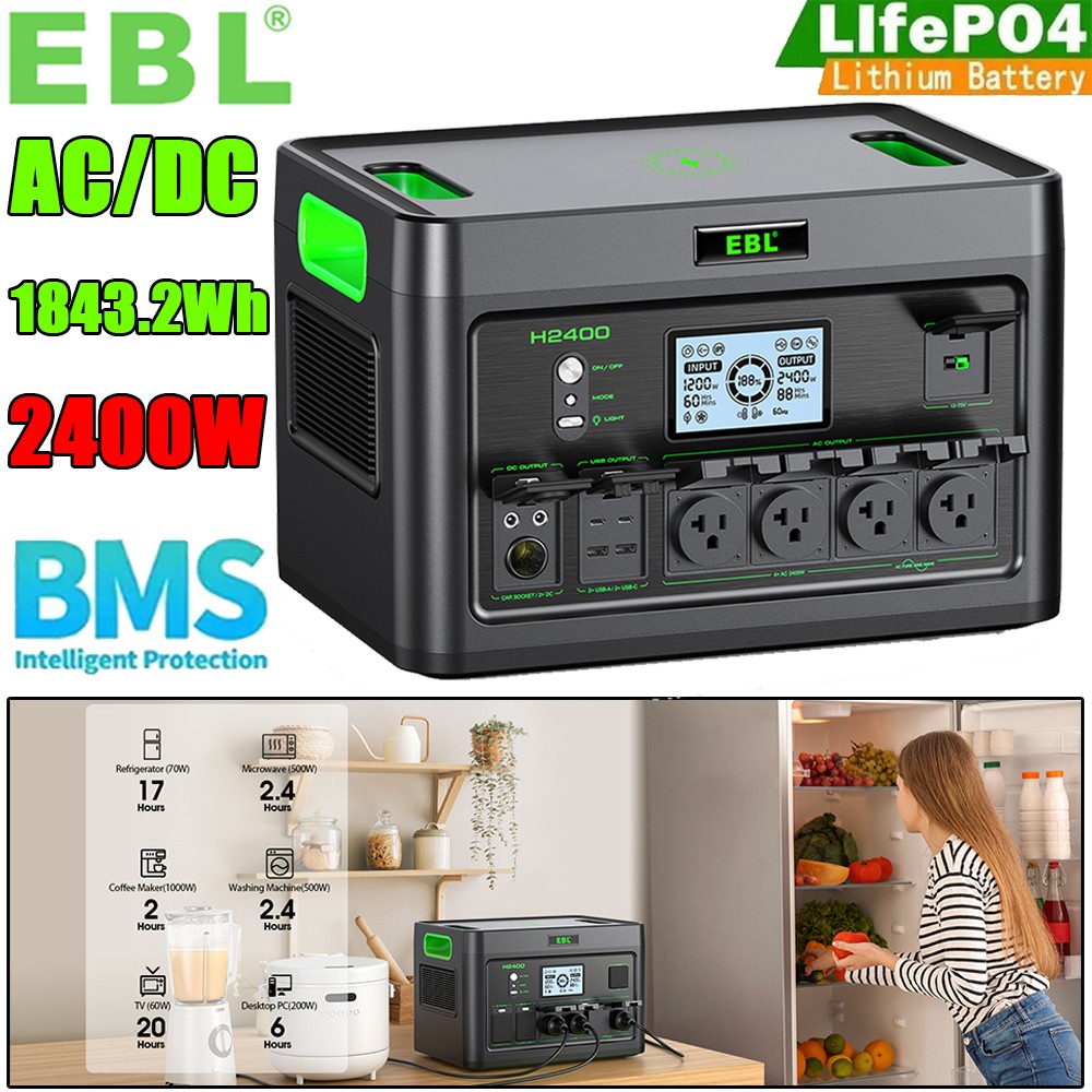 2400W/1843.2Wh Portable Power Station Solar Generator Outdoor Camp Power Sup⁣ply