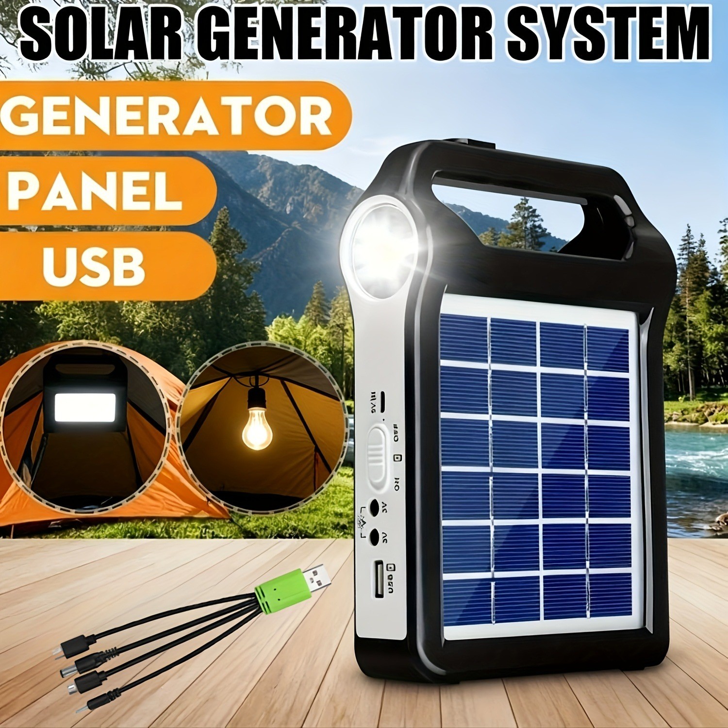 Portable Solar Power Generator with USB Charger Rechargeable Battery for Home