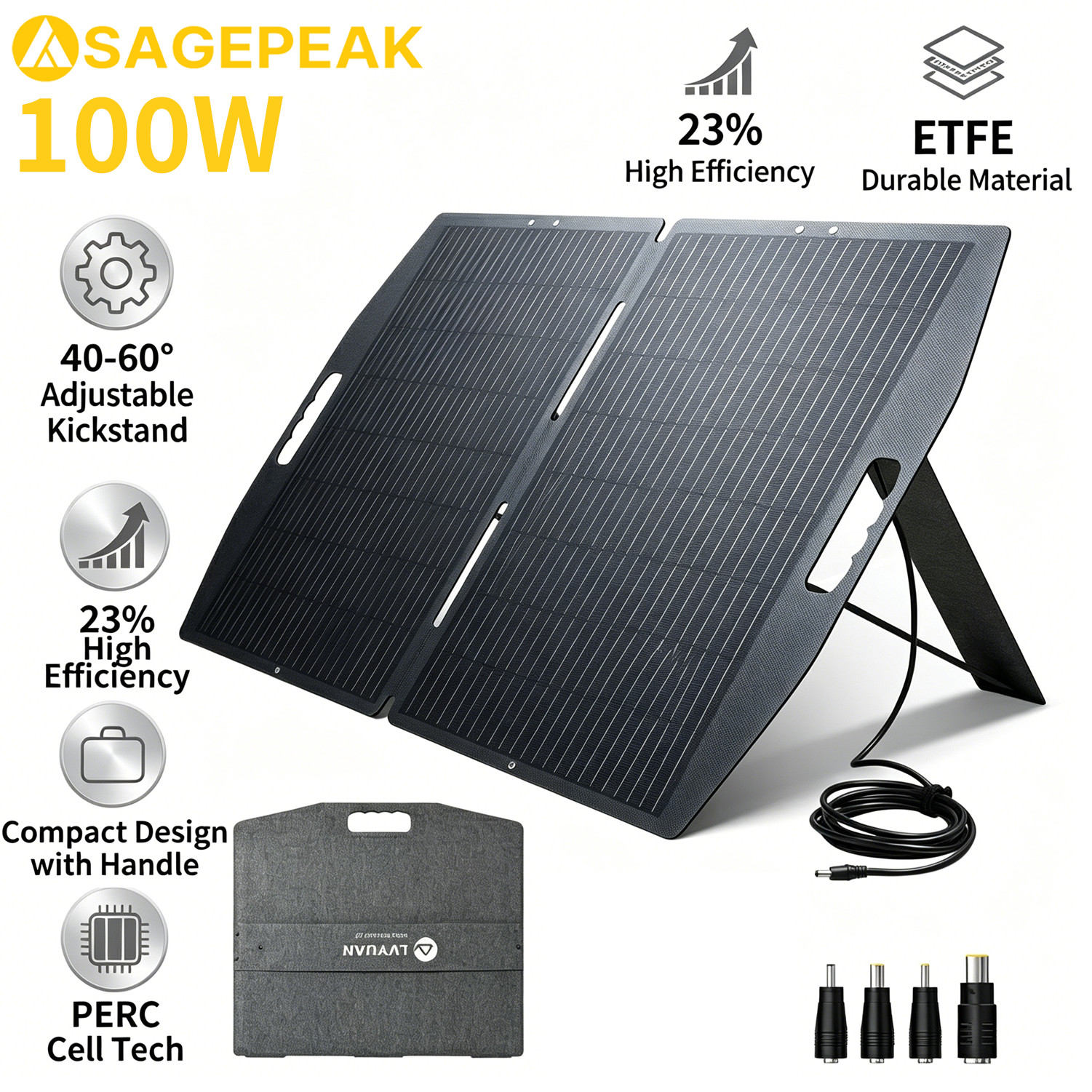 100W Portable Solar Panel Foldable ETFE Solar Charger for Camping Power Station
