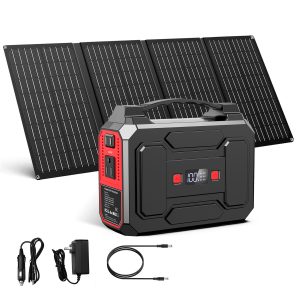 100W Portable Power Station with 40W Solar Panel kit Solar Generator for Camping.
