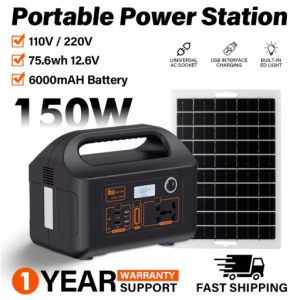 150W Portable Power Station Solar Generator 110V 220V Camping Power Bank.