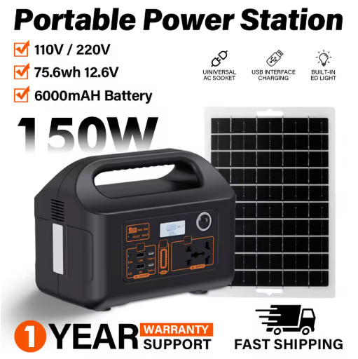 150W Portable Power Station Solar Generator 110V 220V Camping Power Bank