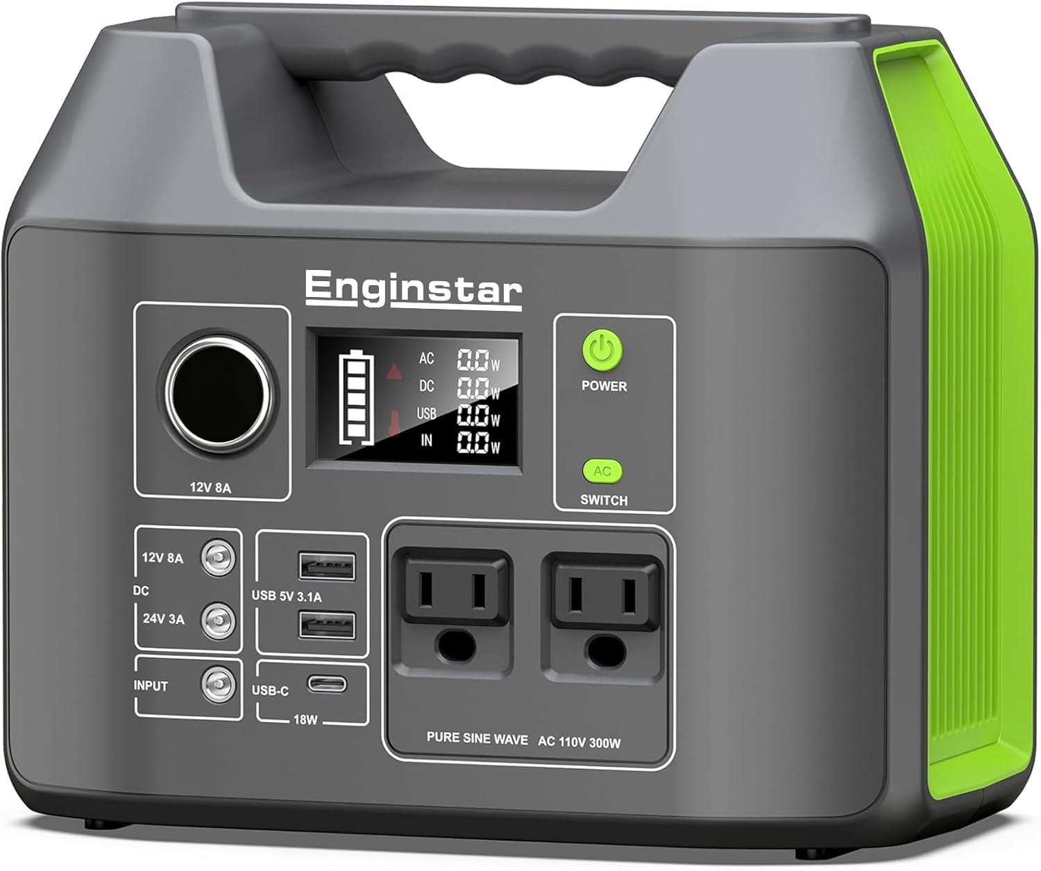 Solar Generator, 300W Portable Power Station, 296Wh Lithium Battery Backup W/Two.
