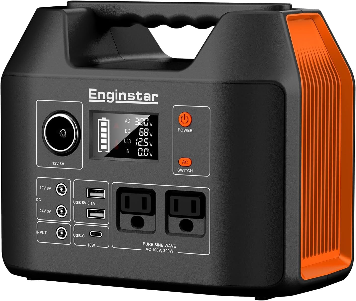 300W 296Wh Battery Bank with 110V Pure Sine Wave AC Outlet for Outdoors Camping .