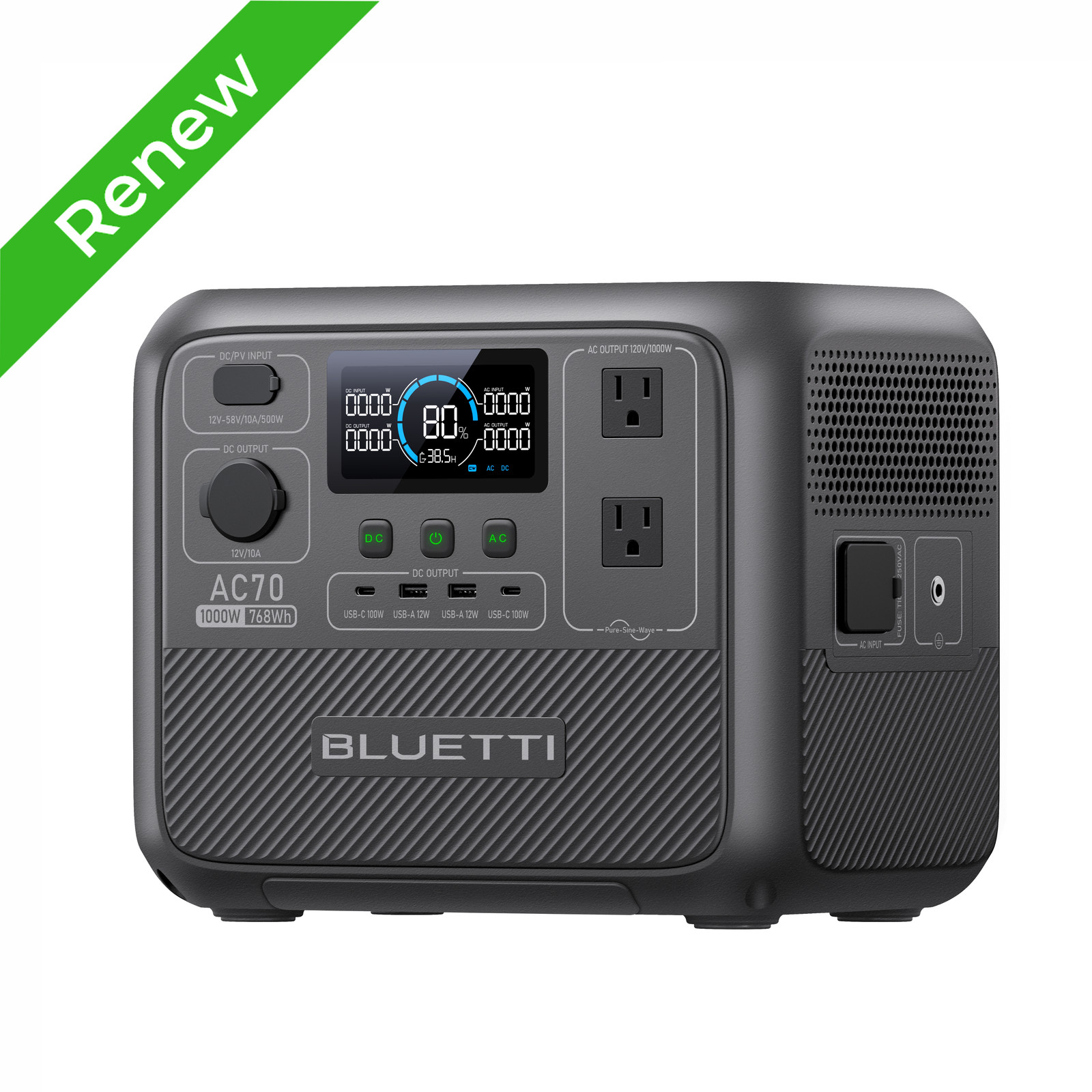 BLUETTI AC70 1000W 768Wh Portable Power Station Renewed for Travel Outdoors.