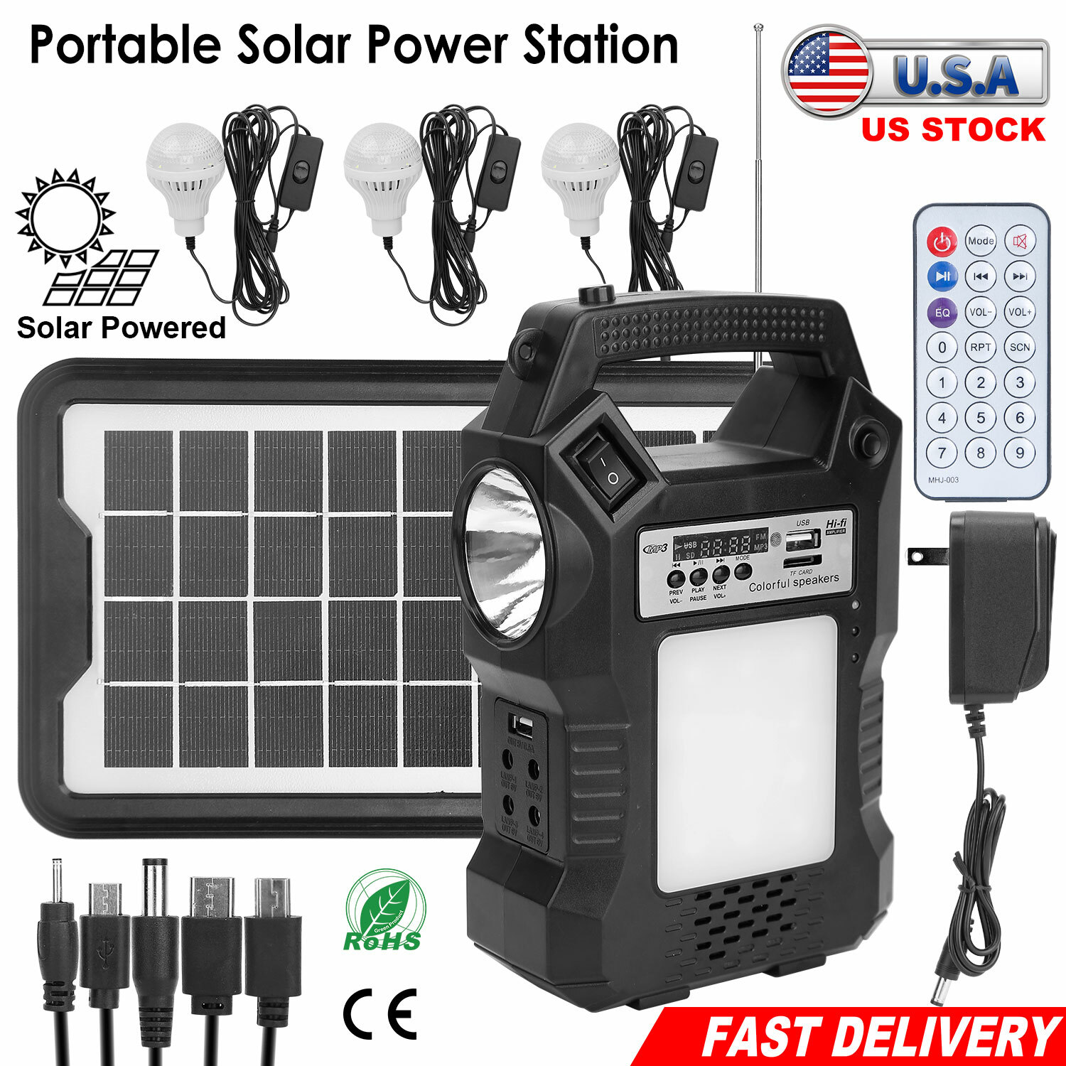 Portable Solar Power Station Generator for Camping Emergency w/ LED Lights 30H.
