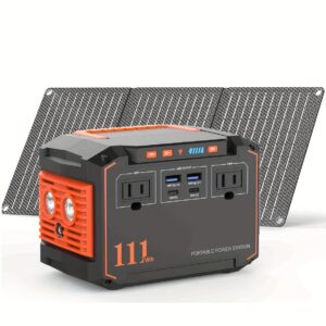 Takki 300w Portable Power Station Solar Generator W/ Foldable Solar Panel 111Wh.